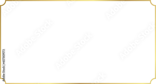 Gold frame with inverted rounded corner for web presentation or 16:9 other work projects, horizontal border in luxury style, png with transparent background.