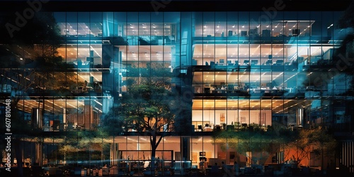 AI Generated. AI Generative. Photo Illustration of financial business center at night city motion view. Graphic Art