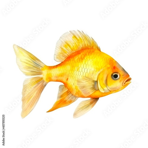 Goldfish isolated on white background in watercolor style. Generative AI.