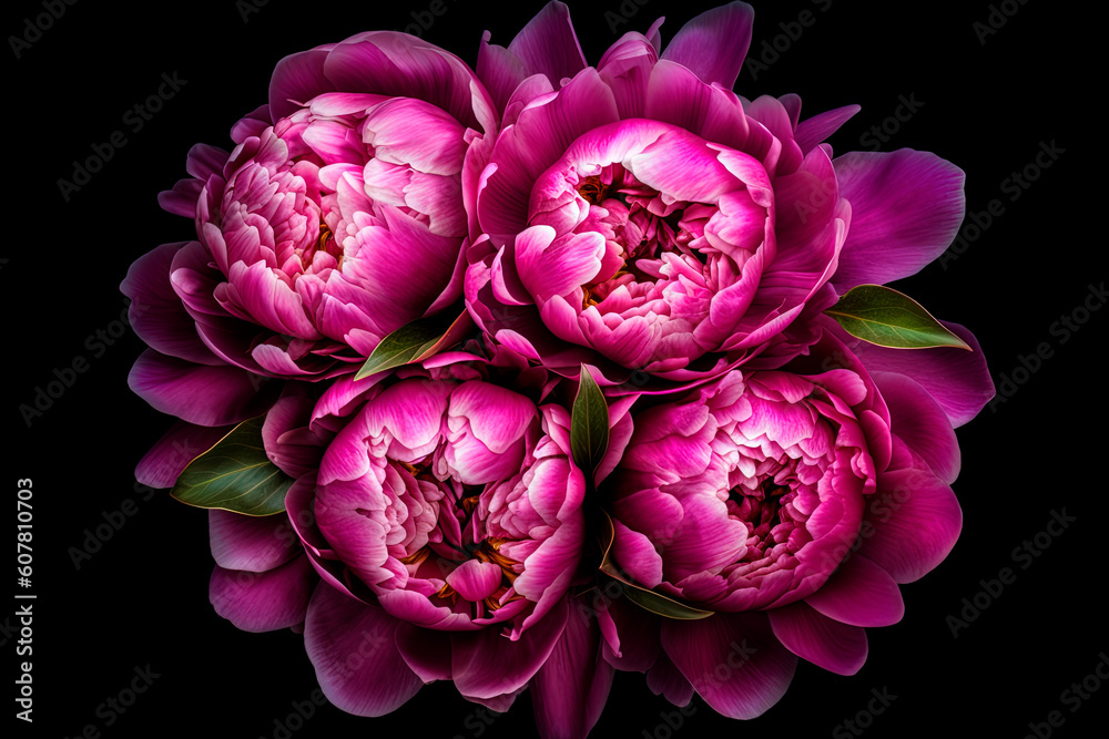 Peonies blooming, violet to bright pink. Generative AI Peonies blooming, violet to bright pink. Generative AI
