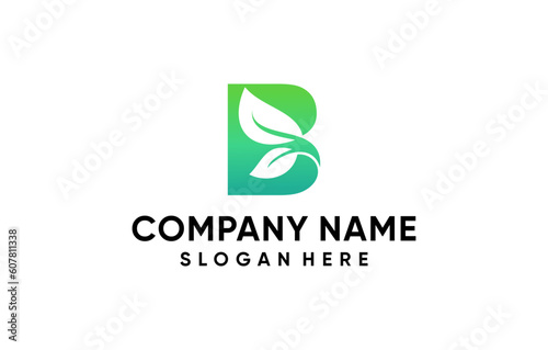 letter B negative space leaf logo design