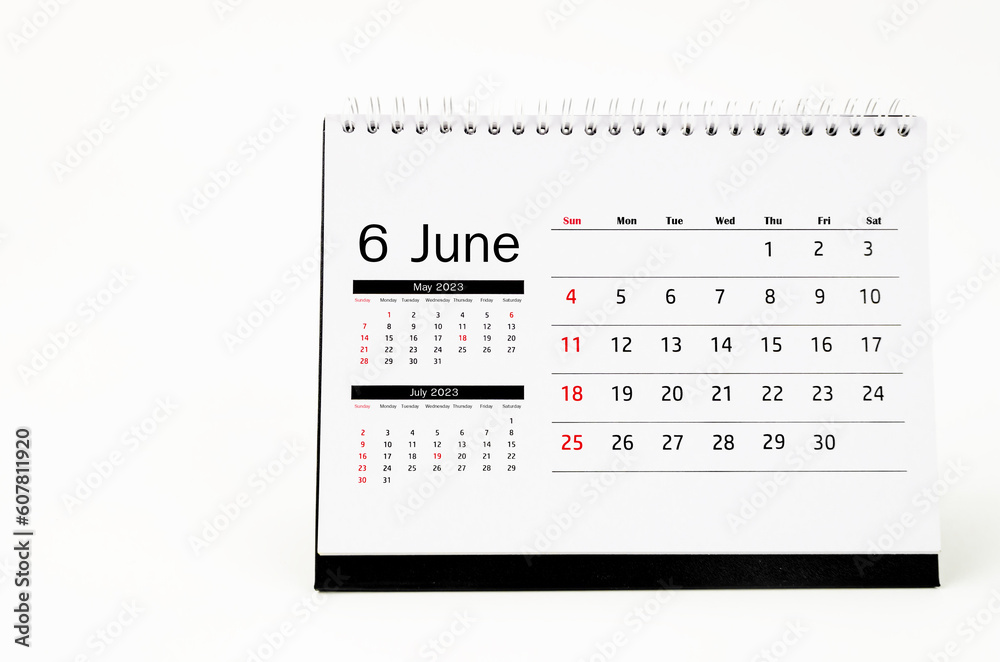The June 2023 Monthly desk calendar for 2023 year isolated on white background. The June 2023 Monthly desk calendar for 2023 year isolated on white background.