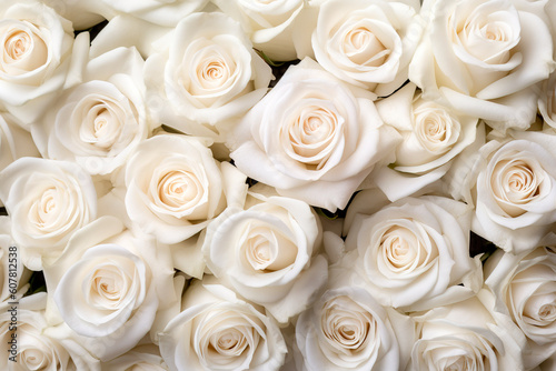 Many white roses background top view. Generative ai