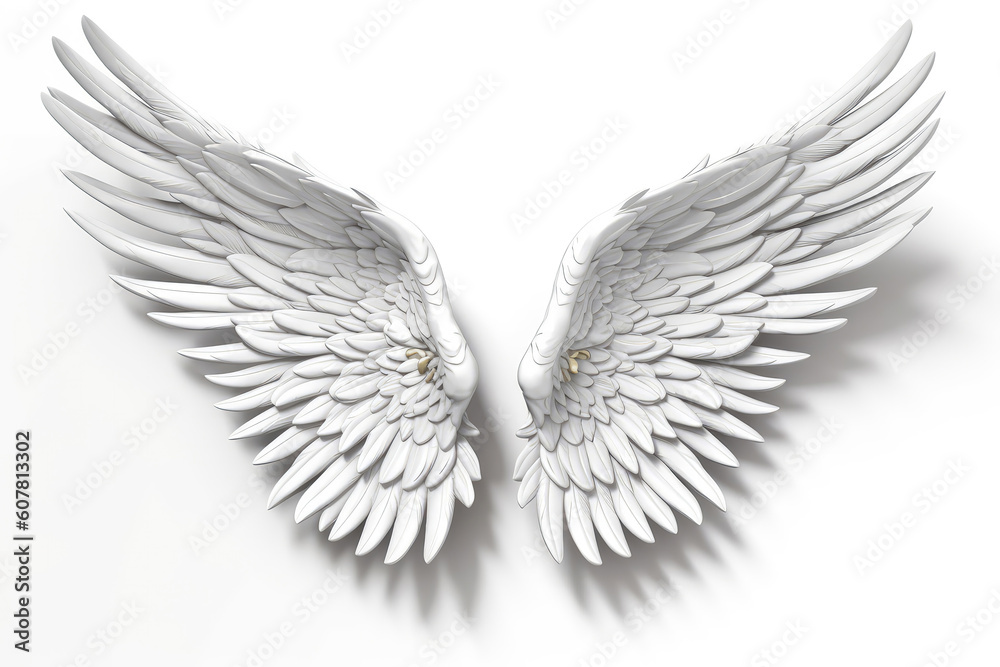 Fototapeta premium 3D Angel Wings On White Background. Generative AI