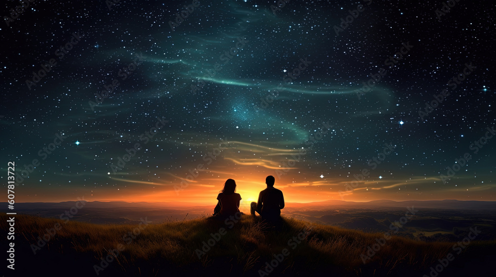 Couple sitting under the beautiful stars Couple sitting under the beautiful stars
