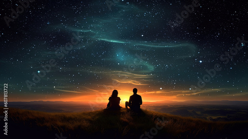Couple sitting under the beautiful stars photo