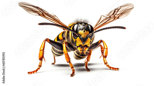 Attack single wasp with open mandibles on white background. Generative Ai