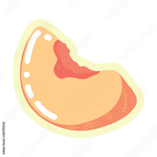 Slice of sweet ripe peach on white background