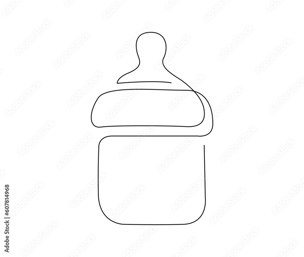 Continuous one line drawing of baby feeding bottle. Baby drink bottle outline vector illustration. Editable stroke. Continuous one line drawing of baby feeding bottle. Baby drink bottle outline vector illustration. Editable stroke.