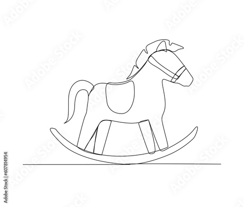 Continuous one line drawing of rocking horse kid toy. Horse toy outline vector illustration. Editable stroke.
