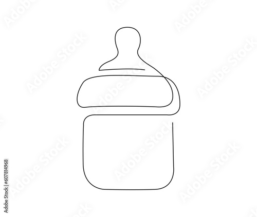Continuous one line drawing of baby feeding bottle. Baby drink bottle outline vector illustration. Editable stroke.