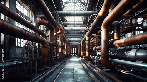 industrial pipe factory building machinery pipes structure. Generative Ai