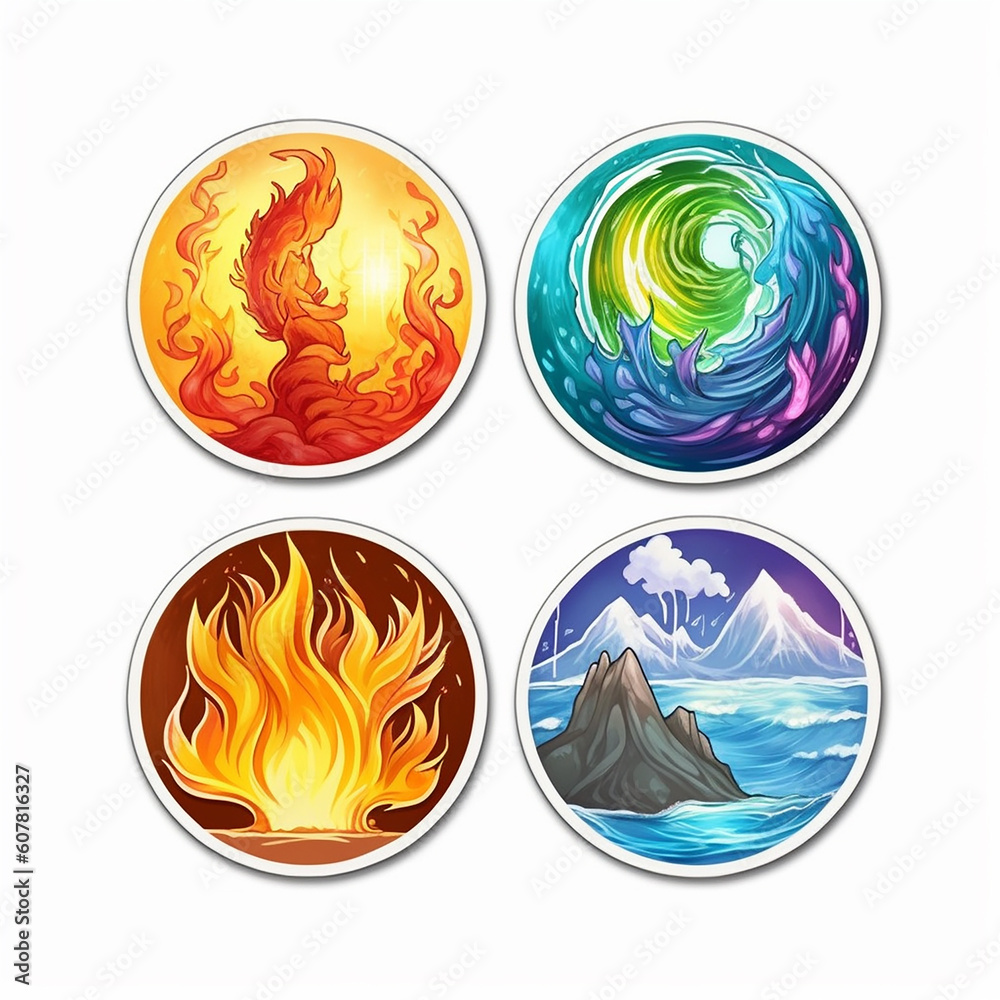 the four elements sticker vivid bright colors 