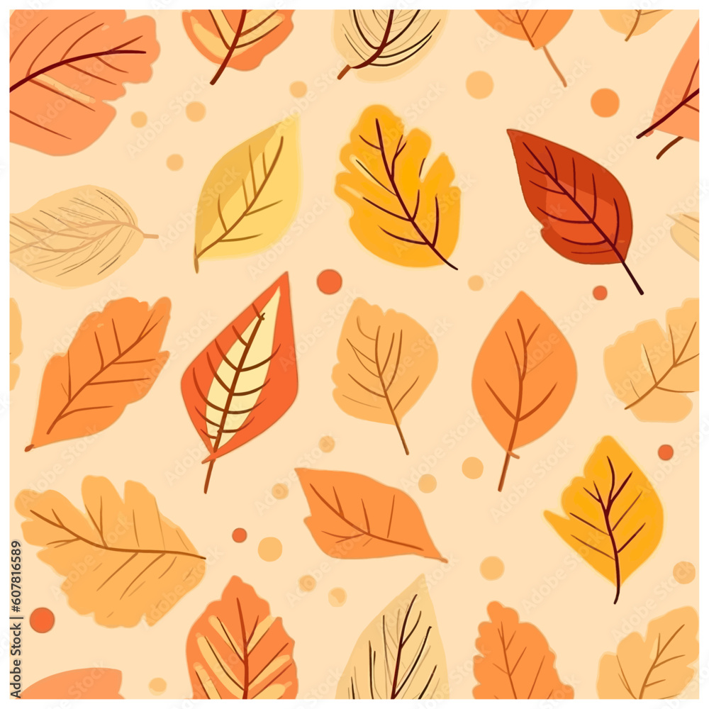 Seamless pattern of autumn colorful leaves, leaf background.