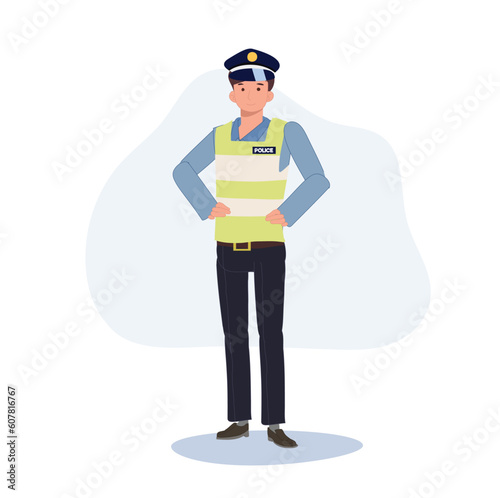 A traffic police. Flat vector cartoon illustration