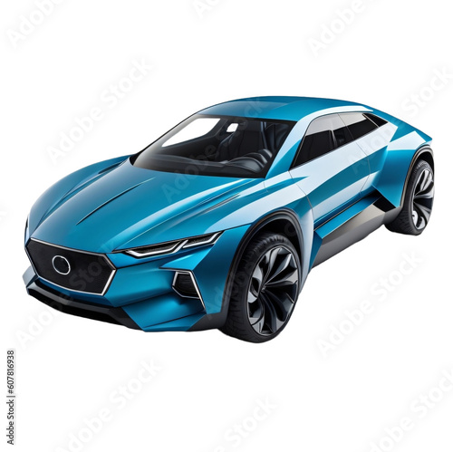 Blue EV vehicle, Future EV car, futuristic design, alternative clean energy, high-tech vehicle, isolated, transparent background, no background. PNG. Generative AI. © PNG&Background Image