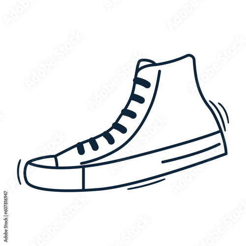 Hand drawn sketch sneaker. Doodle footwear illustration. Outline shoe icon. Vector drawing