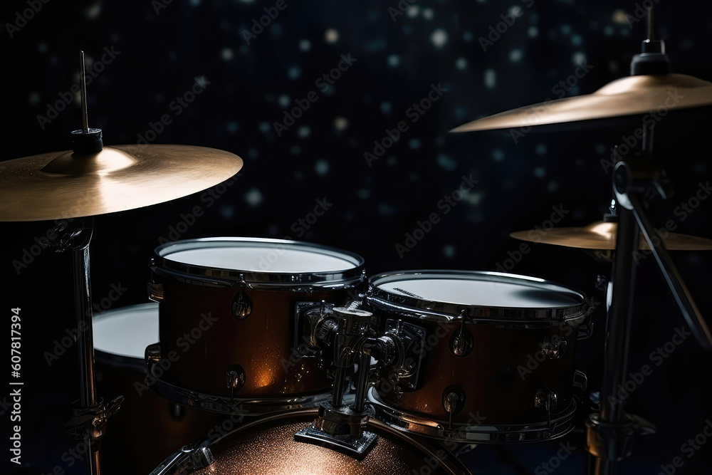 Drum Kit Against Background Of Space. Generative AI Drum Kit Against Background Of Space. Generative AI