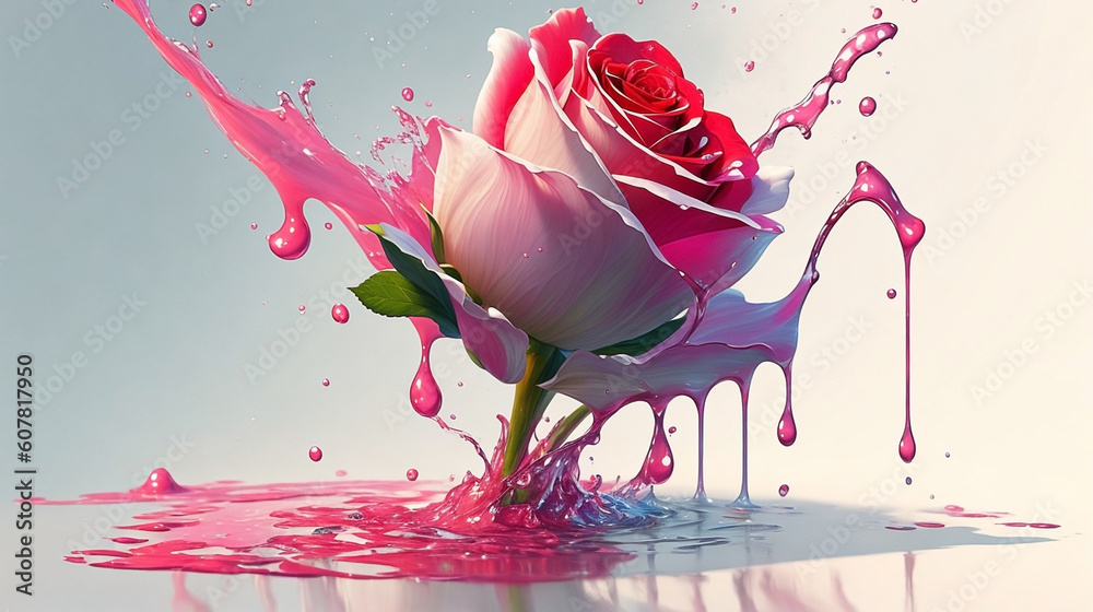 beautiful rose flower with splash art illustration, generarive Ai art