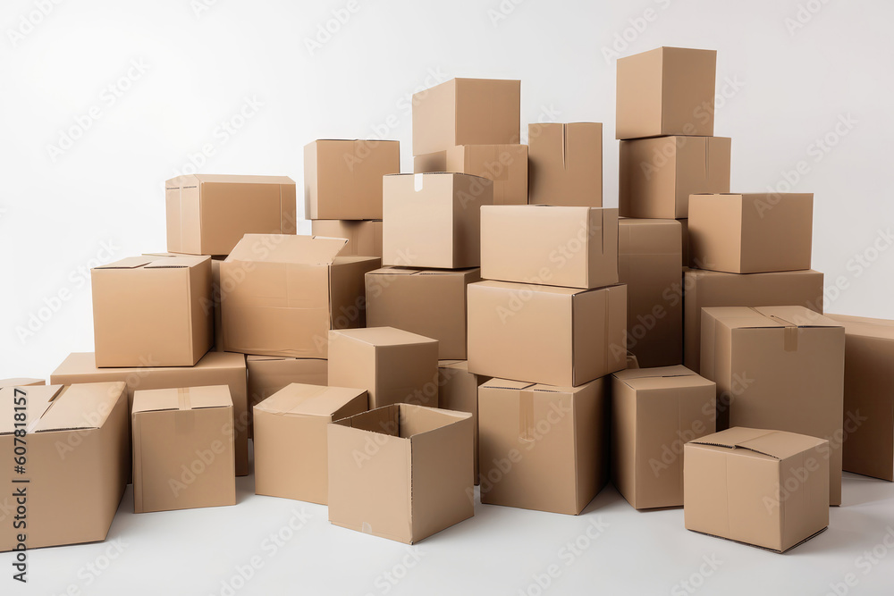 Lots Of Boxes On White Background. Generative AI Lots Of Boxes On White Background. Generative AI