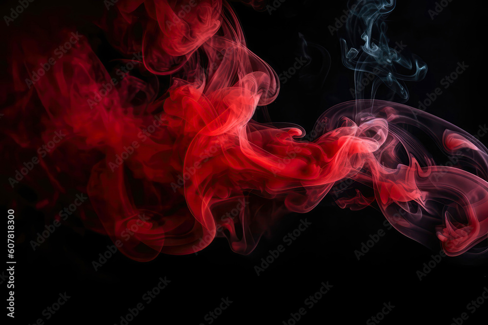 Red Smoke On Black Background. Generative AI