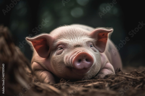 Generative AI. a cute fat pig is sleeping