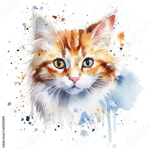 cat watercolor on white background.