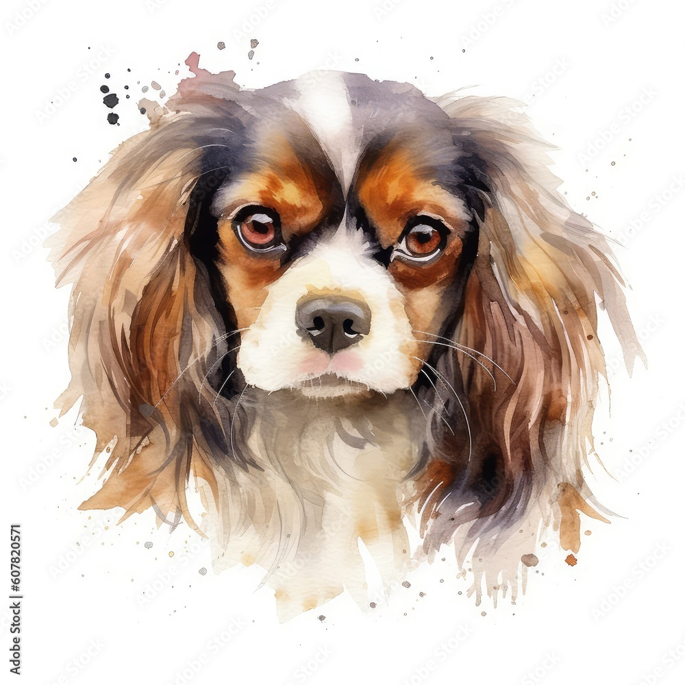 Naklejka premium English Toy Spaniel portrait. watercolor, illustration, clipart on white background.