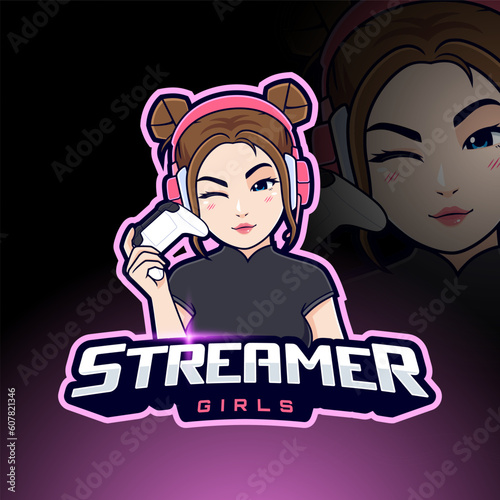 Streamer gamer girl esport logo template