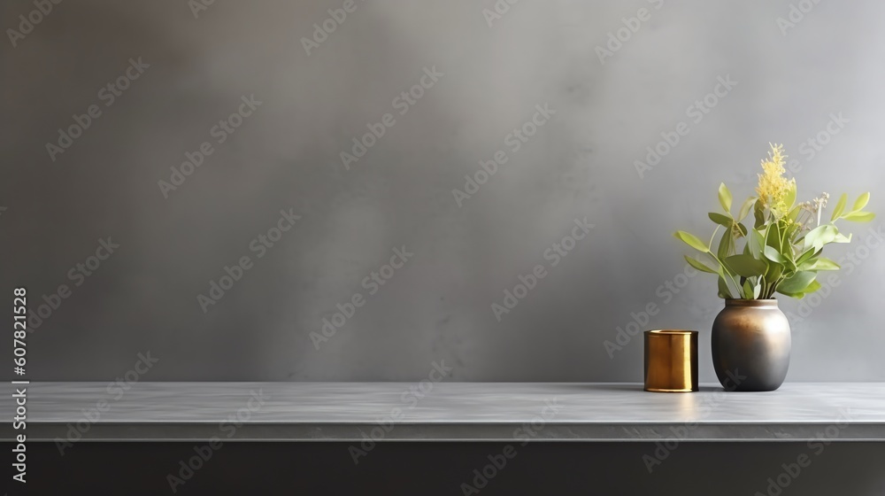 Empty wall interior modern wallpaper, illustration for product presentation template, copy space grey background. Ai generative