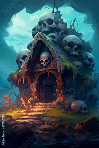 Skull House. Dark fantasy. Fairy tale. Generative AI