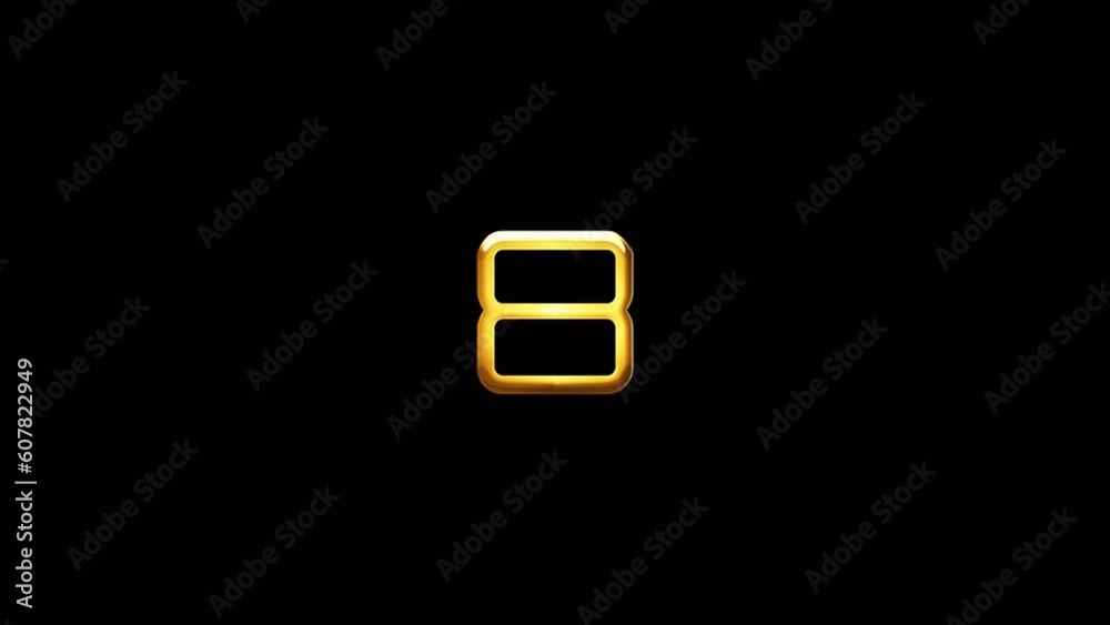 Loop Number Eight golden shine light motion text with glitch effect animation on black abstract background. promote advertising concept isolate using QuickTime Alpha Channel proress 444
