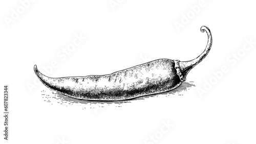 Hand drawn engraving style pepper chilli illustration. Vintage hatching vector black image.