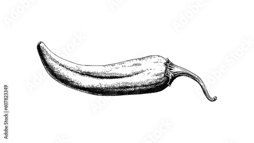 Hand drawn engraving style pepper chilli illustration. Vintage hatching vector black image.