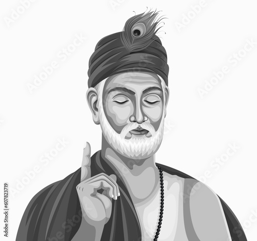 Famous 15th-century poet and mystic saint of India. Jayanti celebration on 4 June illustration EPS 10 editable vector.