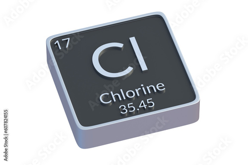 Chlorine Cl chemical element of periodic table isolated on white background. Metallic symbol of chemistry element. 3d render