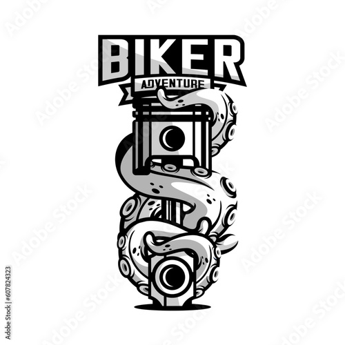 vector octopus wrapped around a motorcycle piston on a white background