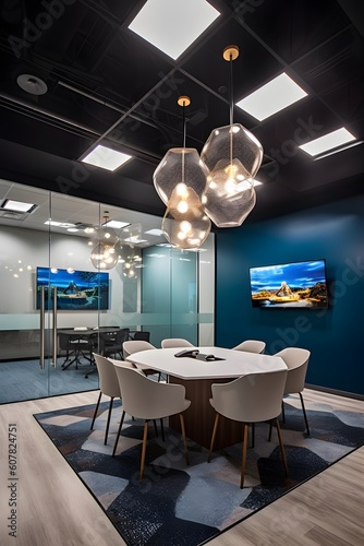 The contemporary office space, with its sleek design and state-of-the-art technology, provides an inspiring backdrop for innovation and collaboration