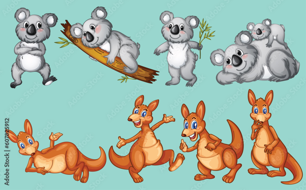 Naklejka premium Set of cute kangaroo cartoon character by the greatest graphics