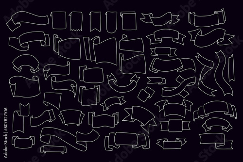 Wallpaper Mural Collection of white outline ribbon banners. Isolated vector hand drawn doodles of different curved label ribbons . Torontodigital.ca