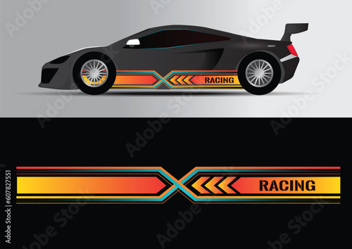 Sport car decal stripes. Car tuning stickers, speed racing stripes. Red markings for transport. Isolated on black background 75