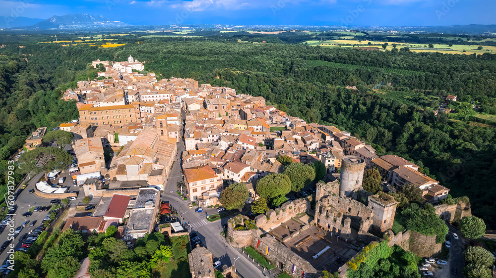 Italy travel and landmarks. Famous historic Etruscan city Nepi in Tuscia, Viterbo province. Popular tourist destination and attration. Aerial drone view