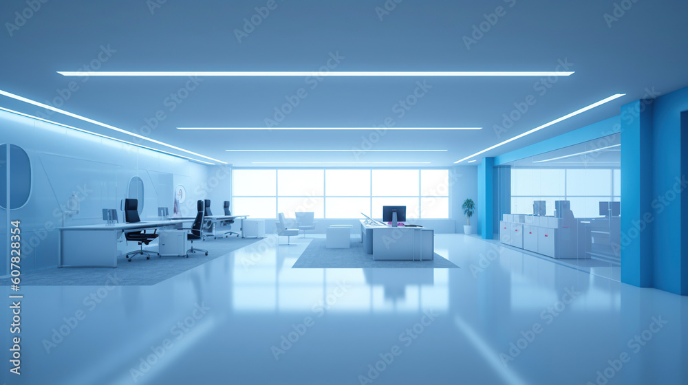 View of big empty office. Generative Ai