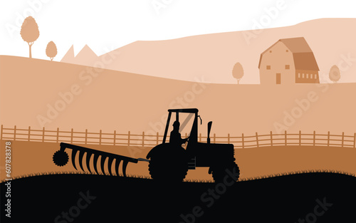 Agriculture and Farming. Agribusiness Tracktor. Rural landscape. Design elements for info graphic, websites and print media. Vector illustration.
