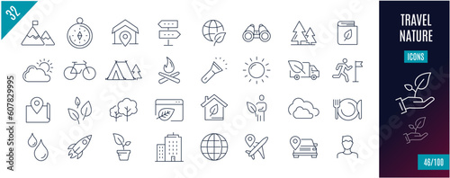 Best collection travel line icons. Camping, tree,... 