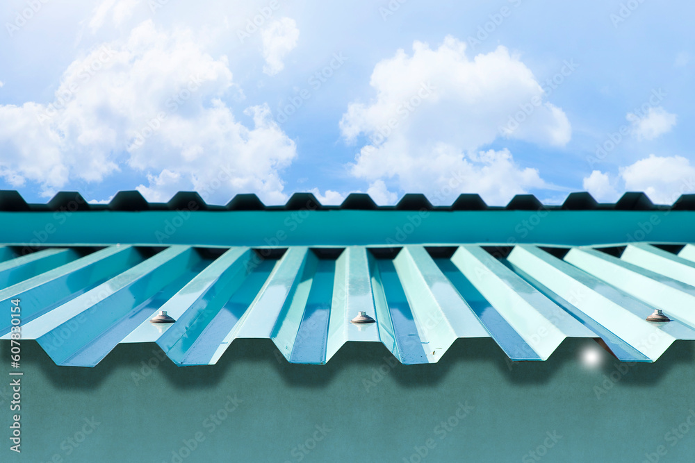 Fototapeta premium New roof with colored corrugated metal sheet