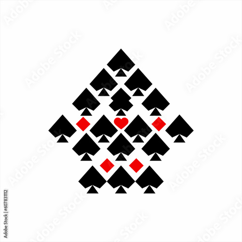 Black and red poker card symbol logo design forming a fish formation.