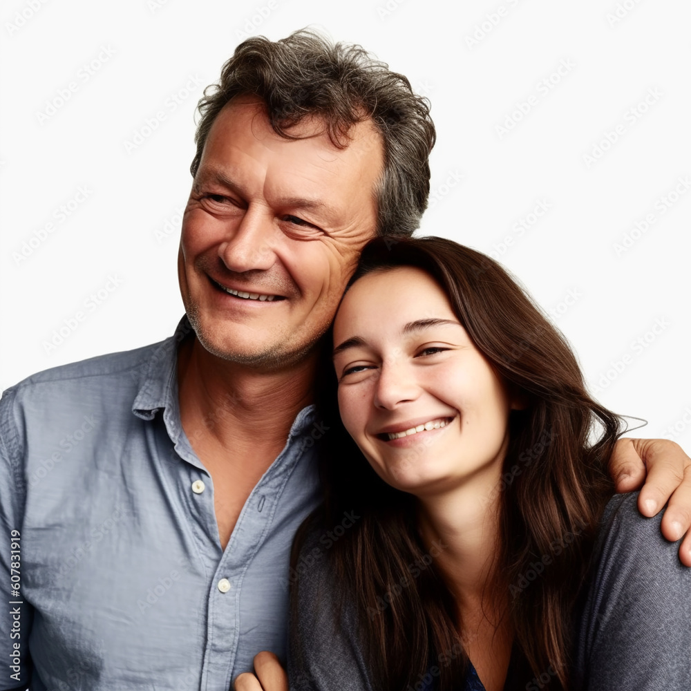 A painted portrait of a father with his adult daughter, Generative AI A painted portrait of a father with his adult daughter, Generative AI