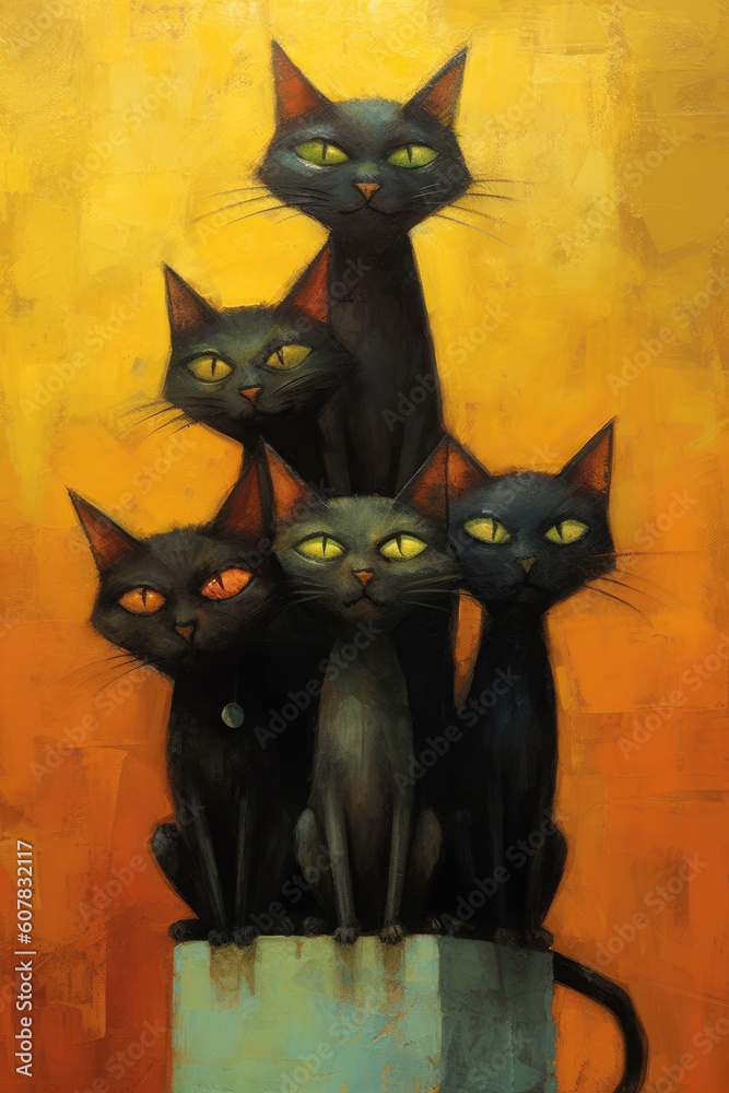 Group of Black Cats in a pile Generative AI
