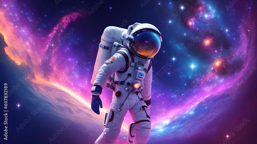 Kosmonauta przemierzający galaktykę. Generative AI - obrazy, fototapety, plakaty 
